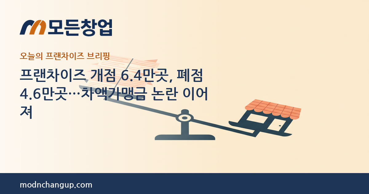 모든창업 — 프랜차이즈 개점 6.4만곳, 폐점 4.6만곳…차액가맹금 논란 이어져
